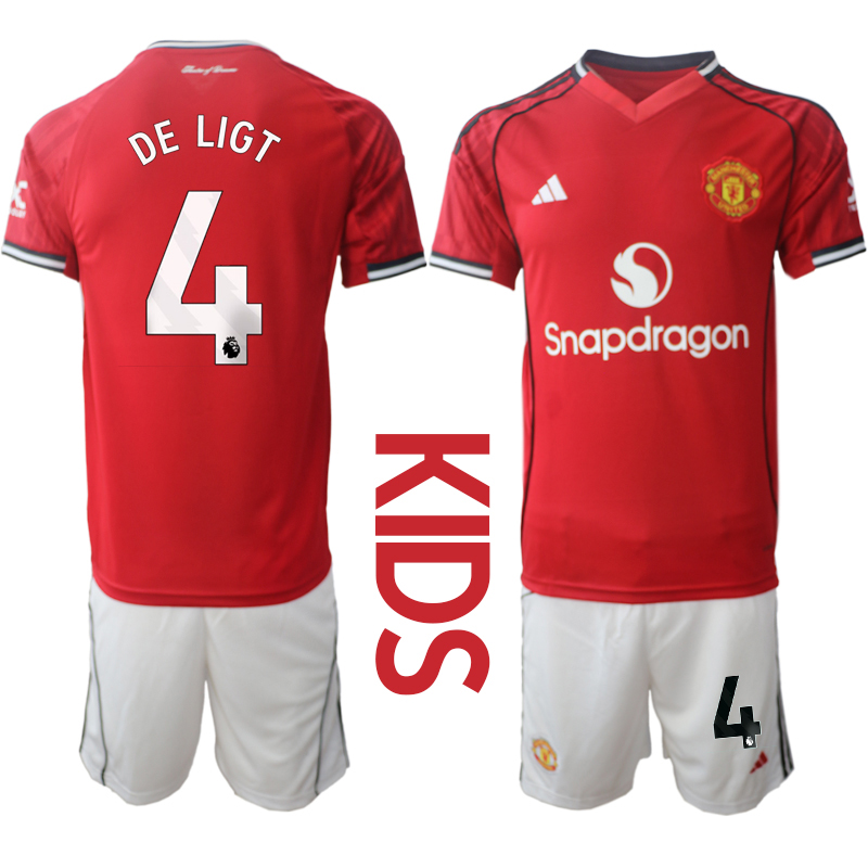 Youth 2025-2026 Club Manchester United home Red #4 Soccer Jersey